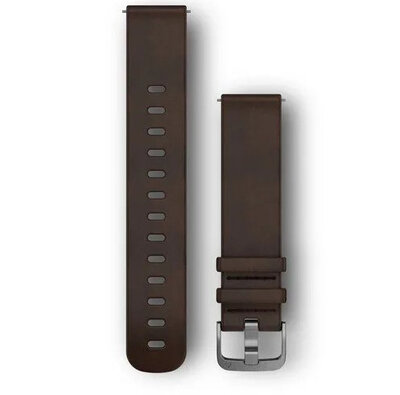 Bracelet Garmin Quick Release 20mm, cuir, brun foncé, boucle argentée (Venu, Venu Sq, Venu 2 plus, etc.)