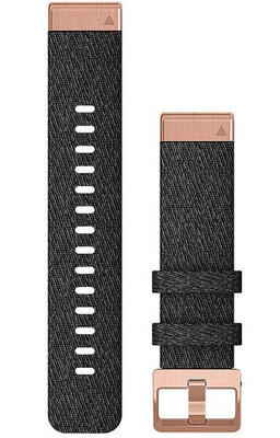 Bracelet Garmin QuickFit 20mm, nylon, noir, boucle or rose (Fenix 7S/6S/5S)