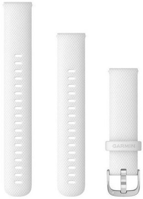 Bracelet Garmin Quick Release 18mm, silicone, blanc, boucle argentée (Venu 2S, Vívoactive 4S, Vívomove 3S)