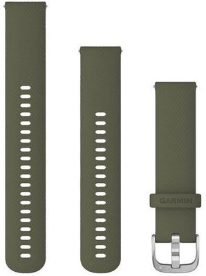 Sangle Garmin Quick Release 20mm, silicone, verte, boucle argentée (Venu, Venu Sq, Venu 2 plus, etc.) + rallonge