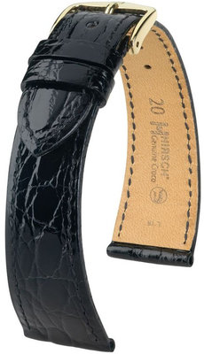 Black Leather Strap Hirsch Genuine Croco L 18920850-1 (Crocodile Leather)