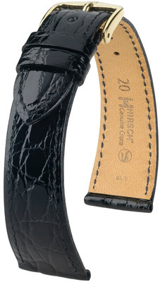 Bracelet en cuir noir Hirsch Genuine Croco M 18900850-1 (Cuir de crocodile) Hirsch selection