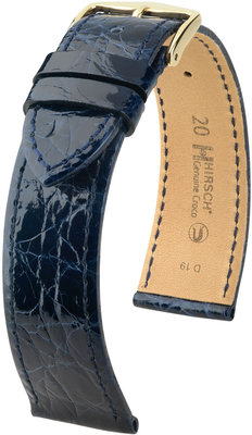 Bracelet en cuir bleu foncé Hirsch Genuine Croco M 18900880-1 (Cuir de crocodile) Sélection Hirsch