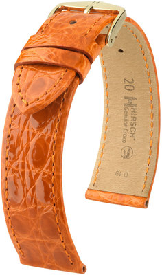 Bracelet en cuir orange foncé Hirsch Genuine Croco M 18900876-1 (Cuir de crocodile) Hirsch selection