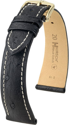 Bracelet en cuir noir Hirsch Massai Ostrich L 04362051-1 (cuir d'autruche) Hirsch selection