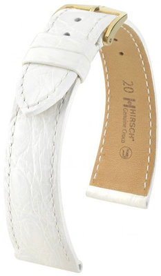 White Leather Strap Hirsch Genuine Croco M 01808100-1 (Crocodile Leather) Hirsch Selection