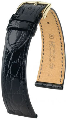 Black Leather Strap Hirsch Genuine Croco L 01808050-1 (Crocodile Leather)