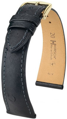 Bracelet en cuir noir Hirsch Massai Ostrich M 04262150-1 (cuir d'autruche) Hirsch Selection