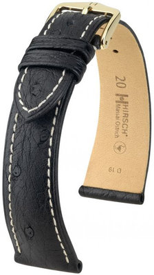 Bracelet en cuir noir Hirsch Massai Ostrich M 04262151-1 (cuir d'autruche) Hirsch Selection