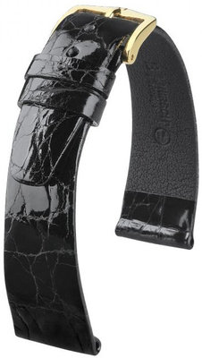 Bracelet en cuir noir Hirsch Prestige M 02208150-1 (cuir de crocodile)