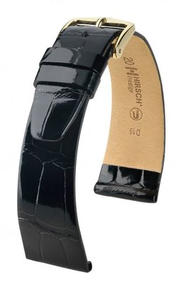 Bracelet en cuir noir Hirsch Prestige M 02307150-1 (cuir d'alligator) Hirsch Selection