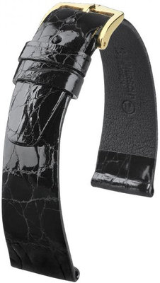 Bracelet en cuir noir Hirsch Prestige M 02308150-1 (cuir de crocodile)