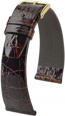 Bracelet en cuir brun foncé Hirsch Prestige M 02308110-1 (cuir de crocodile)