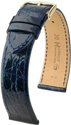 Bracelet en cuir bleu foncé Hirsch Genuine Croco L 01808080-1 (Cuir de crocodile) Hirsch Selection