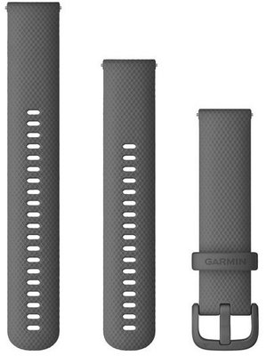 Sangle Garmin Quick Release 20mm, silicone, gris, boucle noire (Venu, Venu Sq, Venu 2 plus, etc.) + pièce de rallonge