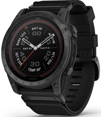 Garmin Tactix 7 PRO Solar Sapphire Black Nylon Band (+ bracelet de remplacement en silicone)