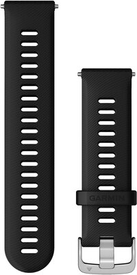 Bracelet Garmin Quick Release 22mm, silicone, noir, boucle argentée (Venu, Forerunner 255, Vívoactive 4, etc.)