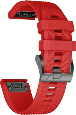 Bracelet QuickFit 22mm, silicone, rouge, boucle noire (Garmin Fenix 7/6/5, Epix 2, etc.)