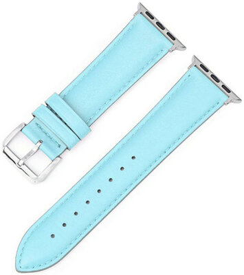 Bracelet pour Apple Watch, cuir, bleu clair, boucle argentée (boîtiers 38/40/41mm)