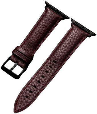 Bracelet pour Apple Watch, cuir, marron foncé, boucle noire (boîtiers 42/44/45mm)