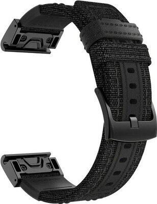 Bracelet QuickFit 22mm, nylon, noir, boucle noire (Garmin Fenix 7/6/5, Epix 2, MARQ, etc.)