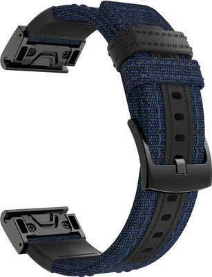 Bracelet QuickFit 22mm, nylon, bleu, boucle noire (Garmin Fenix 7/6/5, Epix 2, MARQ, etc.)