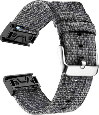 Bracelet QuickFit 22mm, nylon, noir, boucle acier (Garmin Fenix 7/6/5, Epix 2, MARQ, etc.)