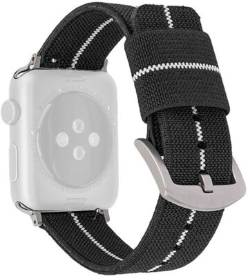 Bracelet pour Apple Watch, nylon, noir et blanc, boucle argentée (boîtiers 38/40/41mm)