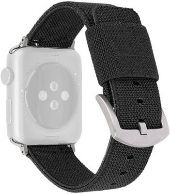 Bracelet pour Apple Watch, nylon, noir, boucle argentée (boîtiers 38/40/41mm)