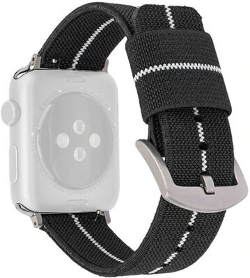 Bracelet pour Apple Watch, nylon, noir et blanc, boucle argentée (boîtiers 42/44/45mm)