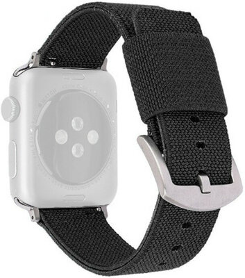 Bracelet pour Apple Watch, nylon, noir, boucle argentée (boîtiers 42/44/45mm)