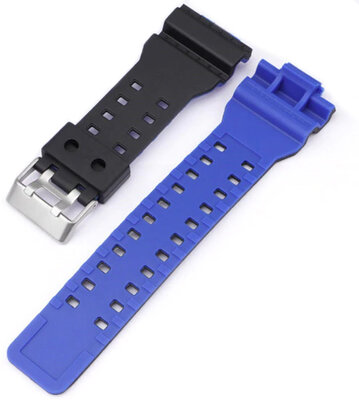 Bracelet pour Casio G-Shock, plastique, bleu-noir, boucle argentée (pour modèles GA-100, GA-110, GD-120, GLS-100)