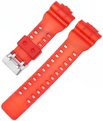 Bracelet pour Casio G-Shock, plastique, rouge, boucle argentée (pour modèles GA-100, GA-110, GD-120, GLS-100)