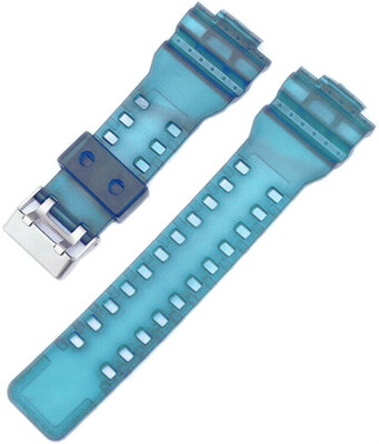 Bracelet pour Casio G-Shock, plastique, bleu, boucle argentée (pour modèles GA-100, GA-110, GD-120, GLS-100)