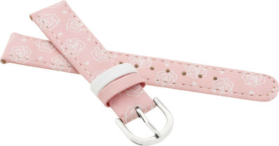 Bracelet enfant en cuir 16mm, rose, boucle argentée (avec motif rose)