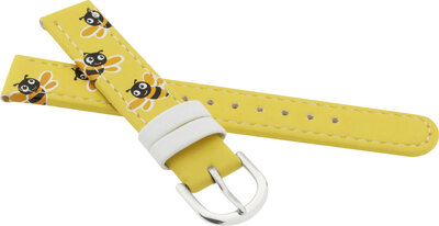 Bracelet enfant en cuir 15 mm, jaune, boucle argentée (avec motif abeille)