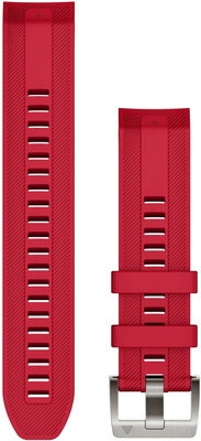 Bracelet Garmin Quickfit 22mm, silicone, rouge, boucle argentée (Fenix 7/6/5, Epix 2, MARQ 2, etc.)