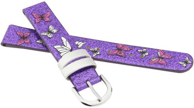 Bracelet enfant en polyuréthane 14mm, violet, boucle argentée (avec motif papillon)