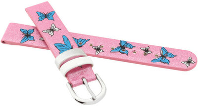 Bracelet enfant en polyuréthane 14mm, rose, boucle argentée (avec motif papillon)