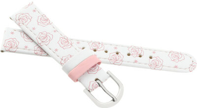 Bracelet enfant en cuir 16mm, blanc, boucle argentée (motif rose)