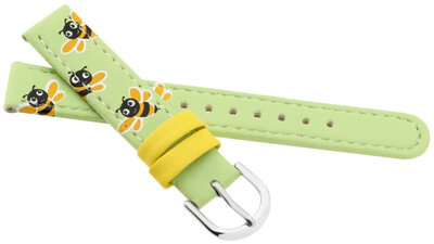 Bracelet enfant en cuir 15 mm, vert, boucle argentée (avec motif abeille)