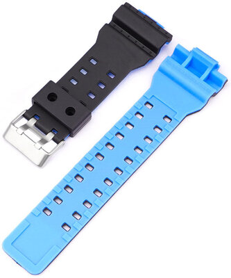 Bracelet pour Casio G-Shock, plastique, bleu clair-noir, boucle argentée (pour modèles GA-100, GA-110, GD-120, GLS-100)