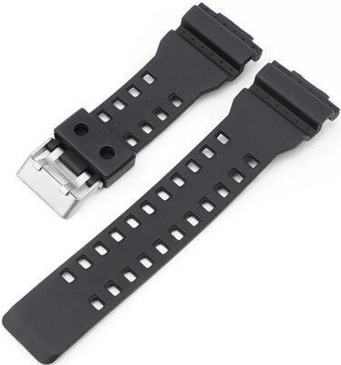 Bracelet pour Casio G-Shock, plastique, noir mat, boucle argentée (pour modèles GA-100, GA-110, GD-120, GLS-100)