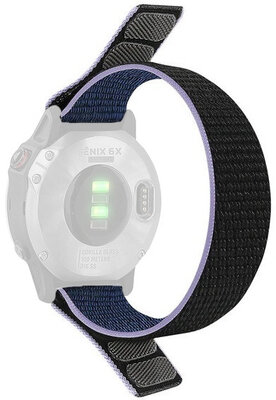 Sangle d'enfilage 26mm, nylon, bleu avec bande violette (Garmin Fenix 7/6/5 etc.)