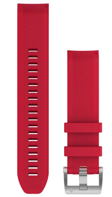 Bracelet Garmin QuickFit 22mm, silicone, rouge, boucle argentée (Fenix 7/6/5, Epix 2, etc.)