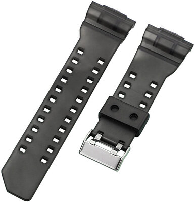 Bracelet pour Casio G-Shock, plastique, noir transparent, boucle argentée (pour modèles GA-100, GA-110, GD-120, GLS-100)