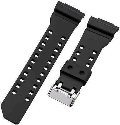 Bracelet pour Casio G-Shock, plastique, noir mat, boucle argentée (pour modèles GA-100, GA-110, GD-120, GLS-100)