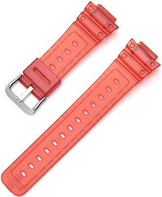 Bracelet pour Casio G-Shock, plastique, rouge, boucle argentée (pour modèles GA-2100/GA-2110, DW-5600, GW-6900)