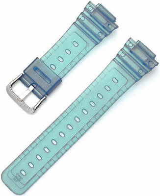 Bracelet pour Casio G-Shock, plastique, bleu, boucle argentée (pour modèles GA-2100/GA-2110, DW-5600, GW-6900)