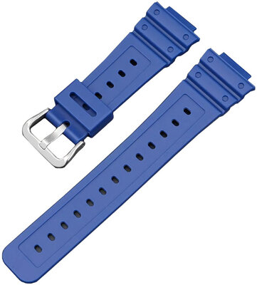 Bracelet pour Casio, silicone, bleu, boucle argentée (GA2100,DW6900)